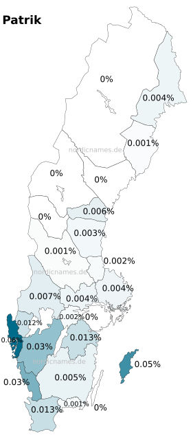 Swedish Regional Distribution for Patrik (m)