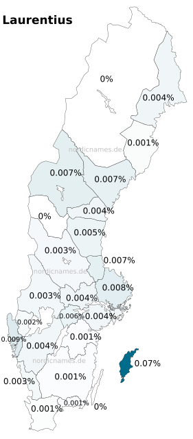 Swedish Regional Distribution for Laurentius (m)