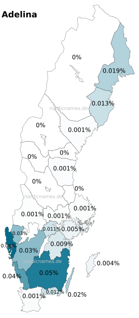 Swedish Regional Distribution for Adelina (f)