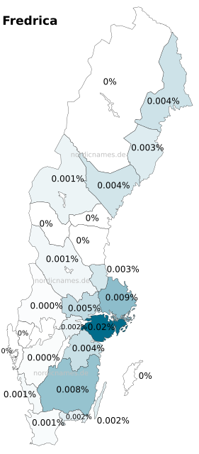 Swedish Regional Distribution for Fredrica (f)