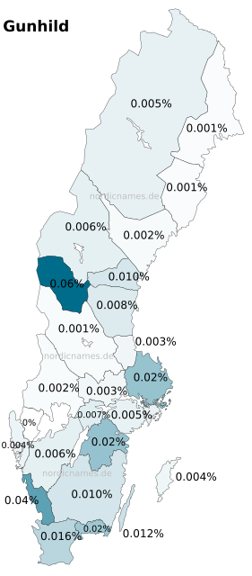 Swedish Regional Distribution for Gunhild (f)