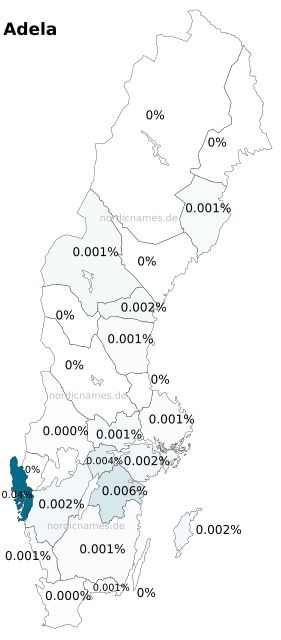 Swedish Regional Distribution for Adela (f)