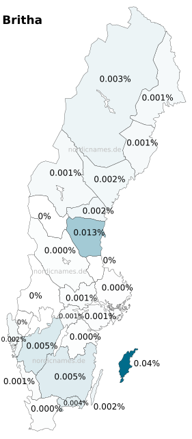 Swedish Regional Distribution for Britha (f)