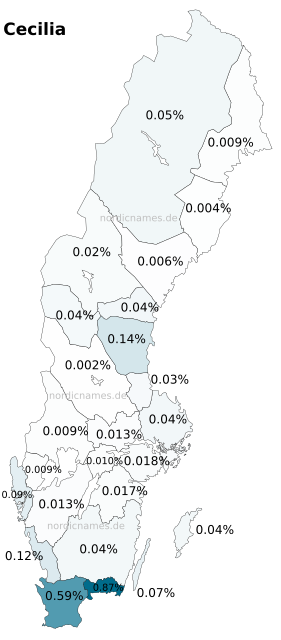 Swedish Regional Distribution for Cecilia (f)