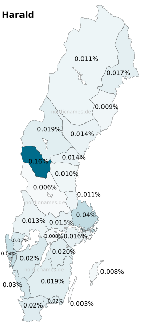 Swedish Regional Distribution for Harald (m)