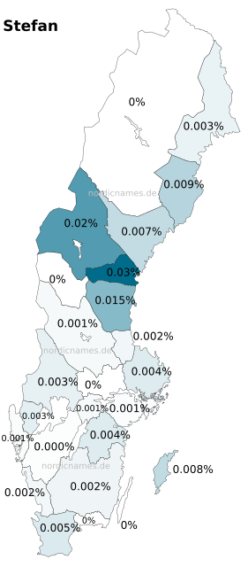 Swedish Regional Distribution for Stefan (m)