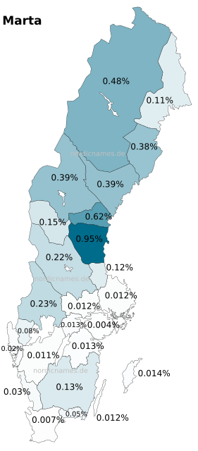 Swedish Regional Distribution for Marta (f)
