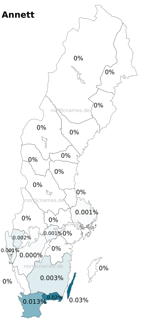 Swedish Regional Distribution for Annett (f)