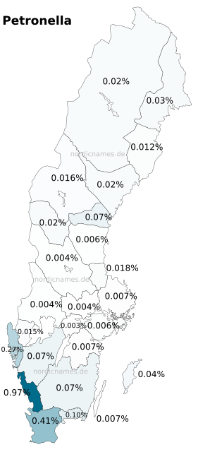 Swedish Regional Distribution for Petronella (f)