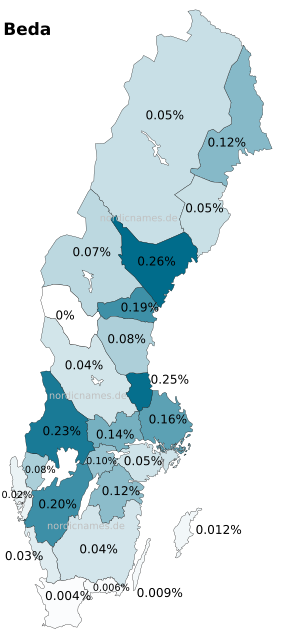 Swedish Regional Distribution for Beda (f)