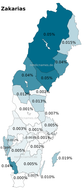 Swedish Regional Distribution for Zakarias (m)