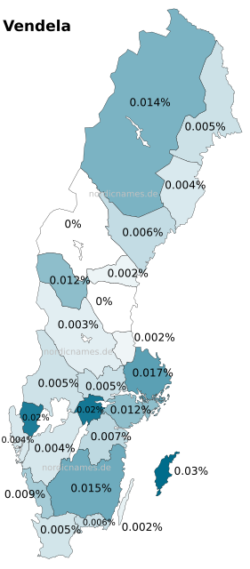 Swedish Regional Distribution for Vendela (f)