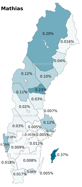 Swedish Regional Distribution for Mathias (m)