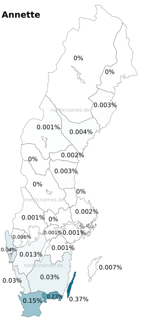 Swedish Regional Distribution for Annette (f)