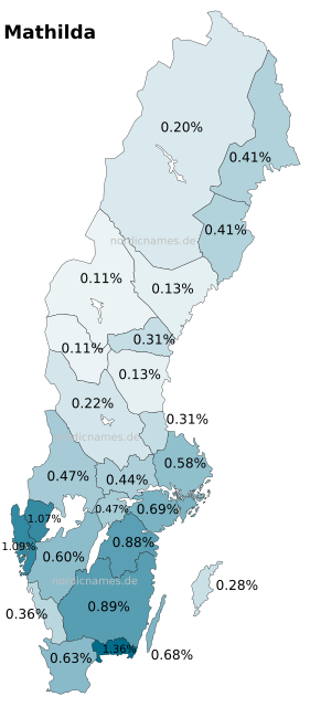 Swedish Regional Distribution for Mathilda (f)