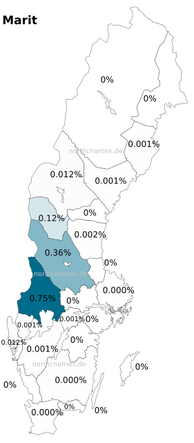 Swedish Regional Distribution for Marit (f)