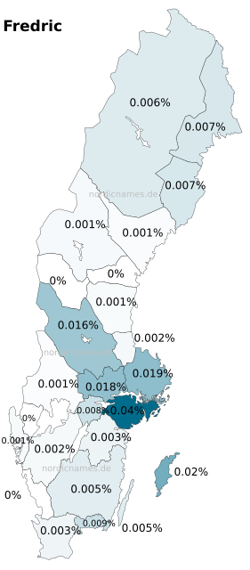 Swedish Regional Distribution for Fredric (m)