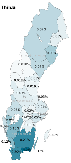 Swedish Regional Distribution for Thilda (f)