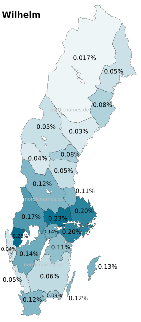 Swedish Regional Distribution for Wilhelm (m)