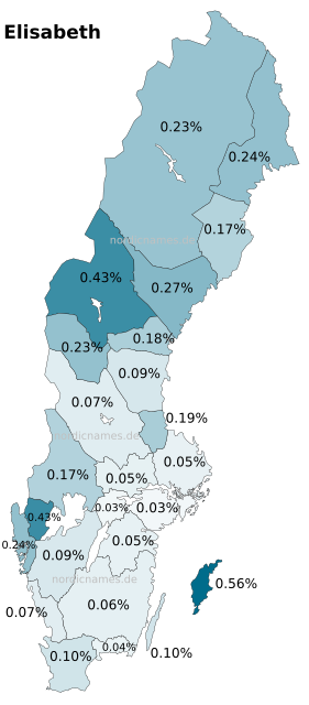 Swedish Regional Distribution for Elisabeth (f)