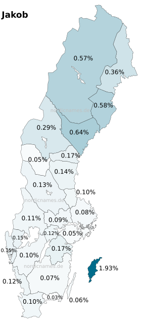 Swedish Regional Distribution for Jakob (m)