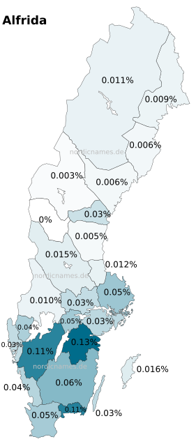 Swedish Regional Distribution for Alfrida (f)