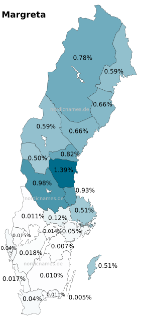 Swedish Regional Distribution for Margreta (f)