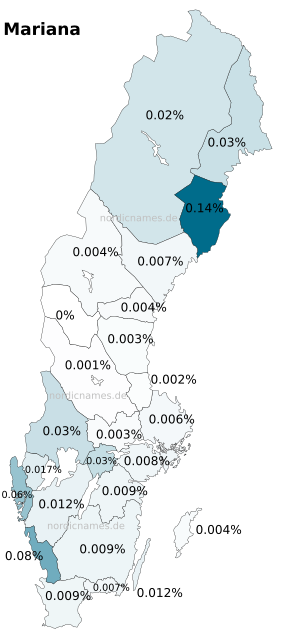 Swedish Regional Distribution for Mariana (f)