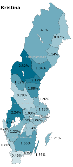 Swedish Regional Distribution for Kristina (f)