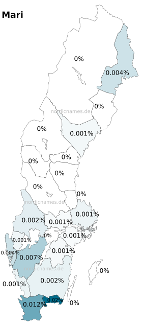 Swedish Regional Distribution for Mari (f)