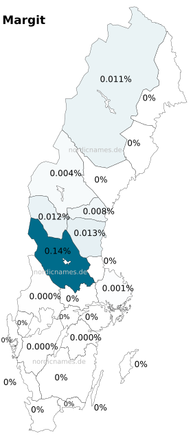 Swedish Regional Distribution for Margit (f)