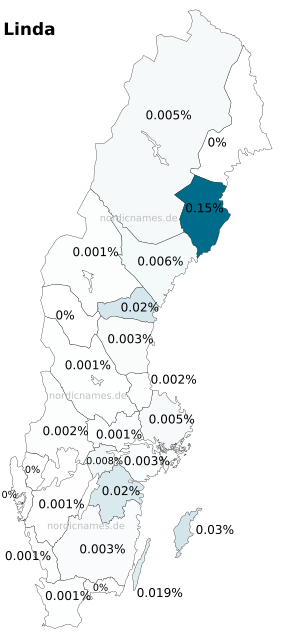 Swedish Regional Distribution for Linda (f)