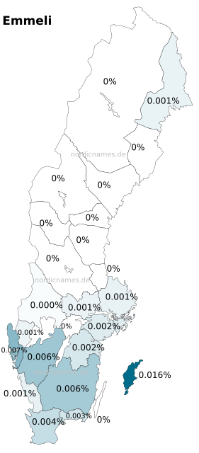 Swedish Regional Distribution for Emmeli (f)