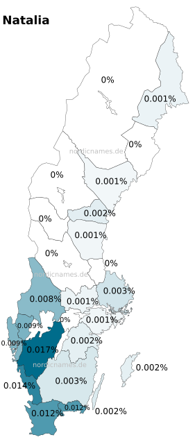 Swedish Regional Distribution for Natalia (f)