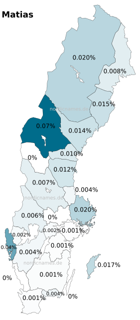 Swedish Regional Distribution for Matias (m)