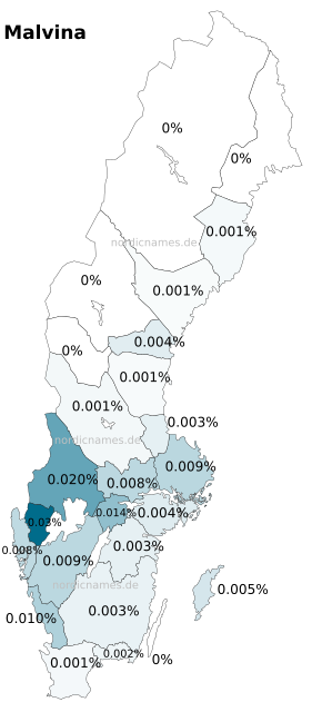 Swedish Regional Distribution for Malvina (f)