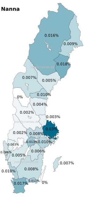 Swedish Regional Distribution for Nanna (f)