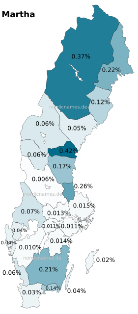 Swedish Regional Distribution for Martha (f)