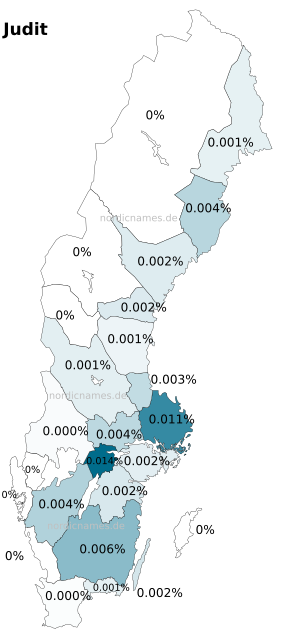 Swedish Regional Distribution for Judit (f)