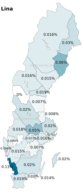 Swedish Regional Distribution for Lina (f)