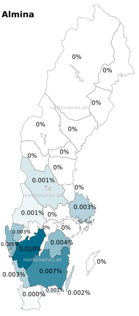 Swedish Regional Distribution for Almina (f)