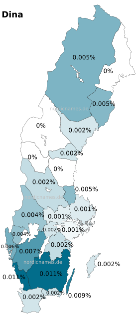 Swedish Regional Distribution for Dina (f)
