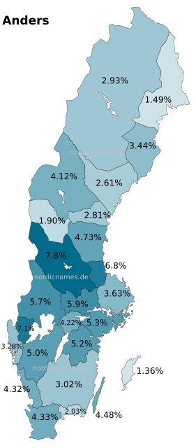 Swedish Regional Distribution for Anders (m)