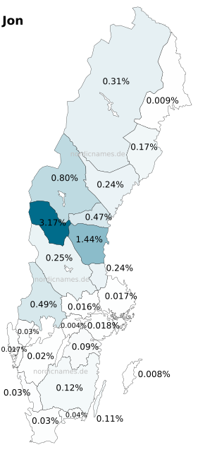 Swedish Regional Distribution for Jon (m)