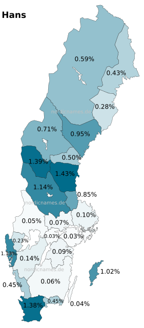 Swedish Regional Distribution for Hans (m)