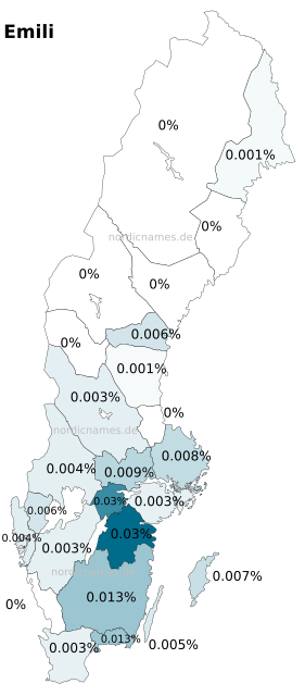 Swedish Regional Distribution for Emili (f)