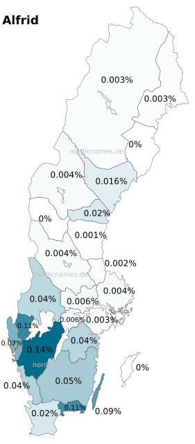 Swedish Regional Distribution for Alfrid (m)