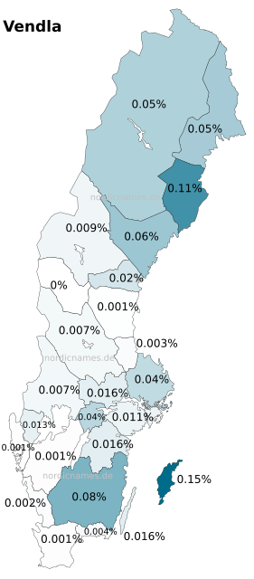 Swedish Regional Distribution for Vendla (f)