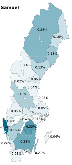 Swedish Regional Distribution for Samuel (m)
