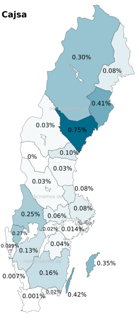 Swedish Regional Distribution for Cajsa (f)